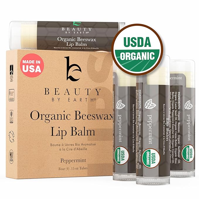 Organic Lip Balm Peppermint - 4 Pack Organic Gifts for Women, All Natural Lip Balm Birthday Gifts for Her & Him, Lip Balm Hydrating Beauty Gifts for Adults, Women, Men, Teens & Kids, Lip Moisturizer-VivaGrace Women
