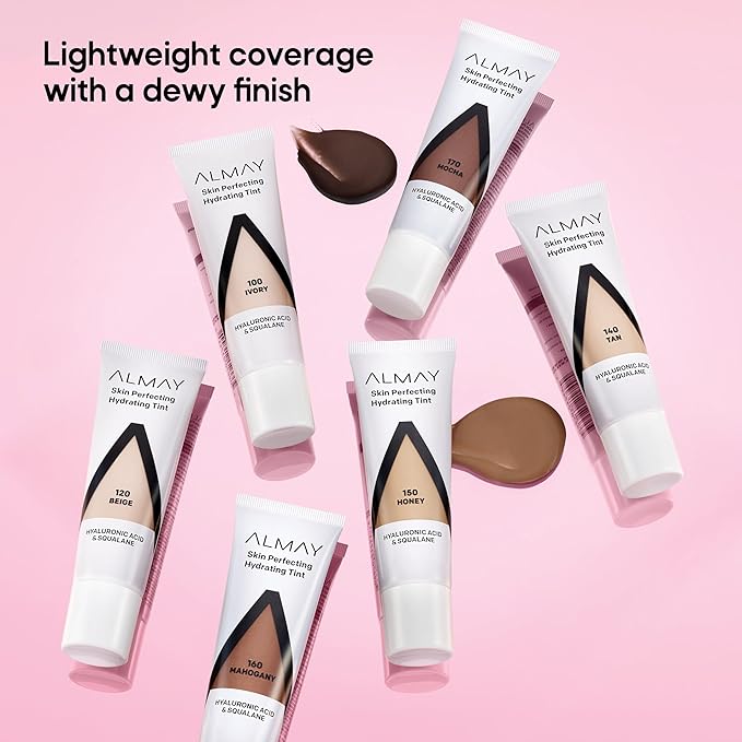 Almay Hydrating Liquid Foundation Tint, Lightweight with Light Coverage, Naturally Dewy Finish, Hypoallergenic, Dermatologist TestedFragrance Free, 100 Ivory, 0.94 fl oz.-VivaGrace Women