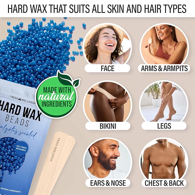 Tress Wellness Waxing Kit for Sensitive Skin – Safe for Face & Skin, Prep & Aftercare Spray, Easy to Use – At-Home Kit for Face, Bikini, Brazilian & Full Body - Digital Display, Beige-VivaGrace Women