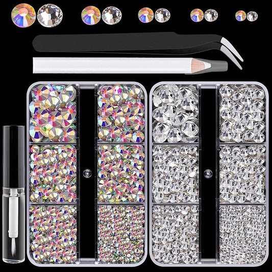 Colorful Face Gems for Makeup Set, Flatback Gorgeous Charming AB Glass Gems, Clear Glass Gems with Picker Pencil, Makeup Glue, Tweezer for Eye Body Hair Make-up and Nail Art Deco-VivaGrace Women