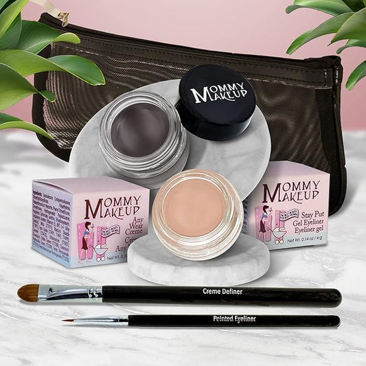 The Everlasting Eye 5 Piece Waterproof Makeup Set. Gel Eyeliner, Creme Eyeshadow, 2 brushes and Mesh Bag. Paraben-free, Talc-free, Cruelty-free. Nudetrality/Chocolate Kiss 2402-VivaGrace Women