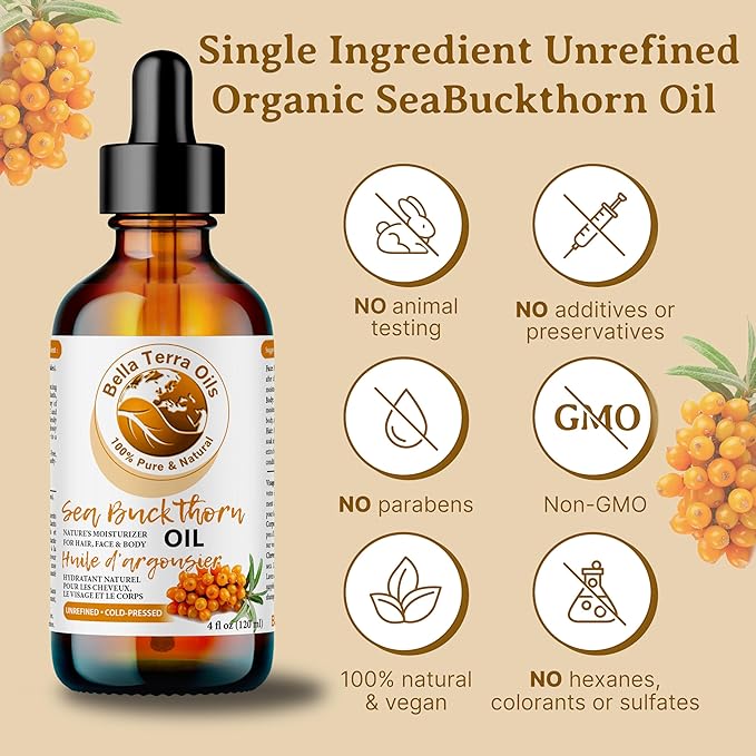 Bella Terra Oils - Seabuckthorn Berry Oil 4oz - Experience Nature's Luxurious Touch, Brimming with Vitamin E & Carotenoids, Transcend Ordinary Skincare-VivaGrace Women