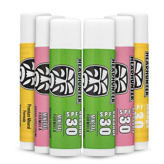 Headhunter Sport Chapstick Sunscreen SPF 30, Natural Mineral Waterproof Lip Balm For Sun Protection, Ultra Solar Defense - Reef Safe Sunblock Chap Stick, 3 Flavors - Coconut, Pineapple, Mango (6 Pack)-VivaGrace Women