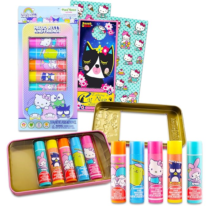 Hello Kitty and Friends Lip Balm Tube Bundle for Kids – 5 Pack of Hello Kitty and Friends Lip Balm in Assorted Flavors with Hello Kitty Stickers and More | Hello Kitty and Friends Party Favors-VivaGrace Women