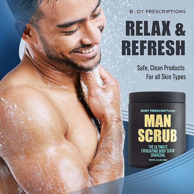 Body Prescriptions Men’s Exfoliating Body Scrub – Ultimate Skin Cleansing Wash in Jar with Twist-Top Lid, For All Skin Types, 21 Ounce (Pack of 2), Charcoal-VivaGrace Women