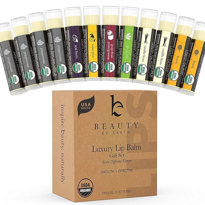 Natural Lip Balm Chapstick Pack - 12 Chap Stick Organic Lip Balm Set for Lip Healing and Repair - Natural Chapstick Hydrating Lip Balm for Dry Cracked Lips Flavored Lip Balm-VivaGrace Women