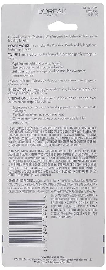 L'Oreal Paris Telescopic Mascara, Black [905] 0.27 oz (Pack of 2)