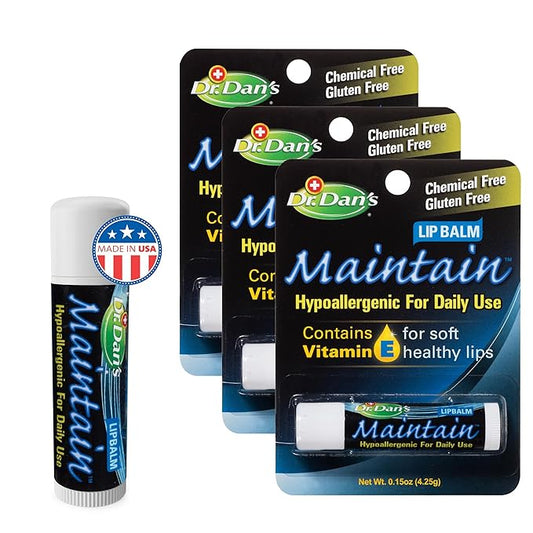 Dr. Dan's Maintain Lip Balm - Perfect for Everyday and Cortibalm aftercare, Mild Ingredients & Beeswax, Vitamin E Enriched for Moisturizing Dry Lips, Ensures Smooth, Soft Feel, 3 Pack-VivaGrace Women