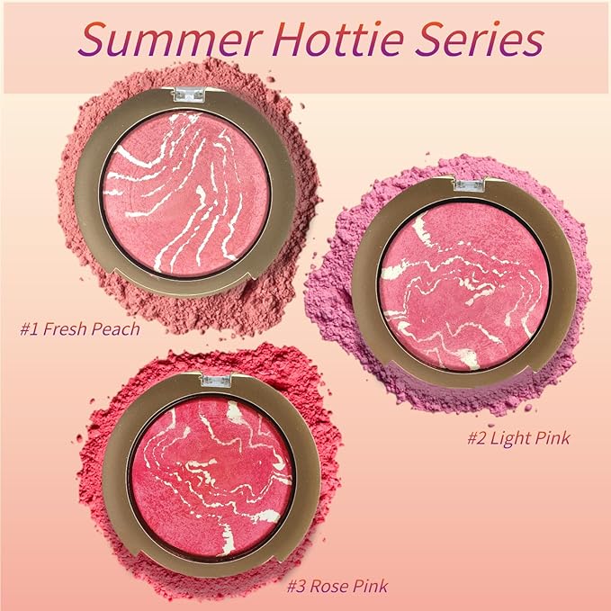 Baked Blush Powder, Natural Glow Blush Palette for Cheeks, Contour Brighten Highlight Face for a Shimmery or Matte Finish, Lightweight Blendable, Long Lasting Face Makeup #01-VivaGrace Women