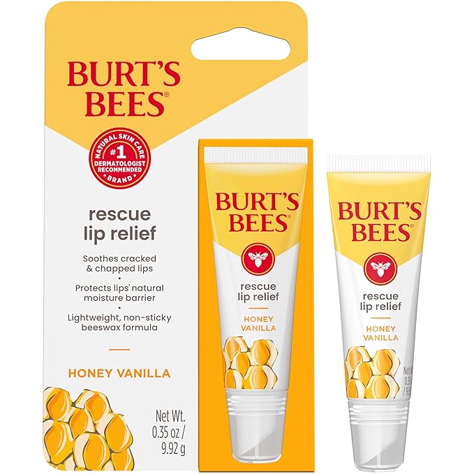 Burt's Bees Rescue Lip Relief, Honey Vanilla, Hydrating Lip Balm for Dry Cracked Lips, with Responsbily Sourced Beeswax and Shea Butter, 100% Natural Origin, 1 Squeezy Tube, 0.35oz-VivaGrace Women