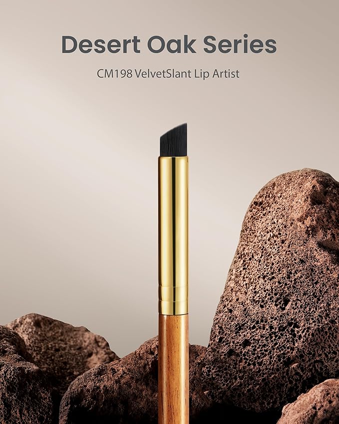 Desert Oak Series VelvetSlant Lip Artist - 45° Slanted Lip Brush for Gradient & Feathered Lips, Ultra-Soft Vegan Nylon, Bubinga Wood Handle (CM 198)-VivaGrace Women