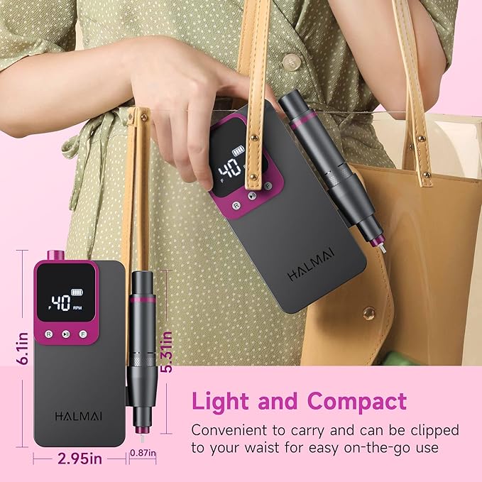 Electric Nail Drill Professional, Portable Nail File for Acrylic Gel Nails, Cordless Rechargeable Ultra Power Nail Drill Kit 40000RPM, HMC320 Salon-Grade Efile Nail Machine (Dark Grey)-VivaGrace Women