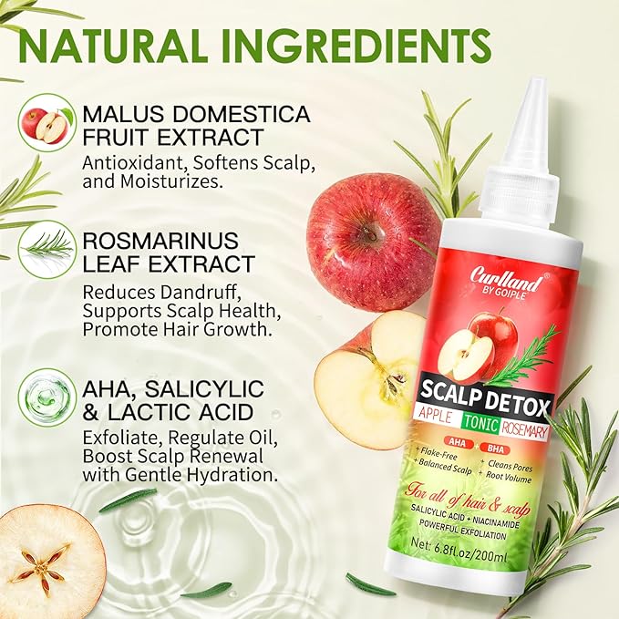 Rosemary & Apple Scalp Exfoliating Tonic - Scalp Detox Serum Deep Cleansing & Clarifying Treatment for Buildup, Dry Flaky Scalps - Soft Silicone Hair Scalps Massager Shampoo Brush for All Hair Types-VivaGrace Women