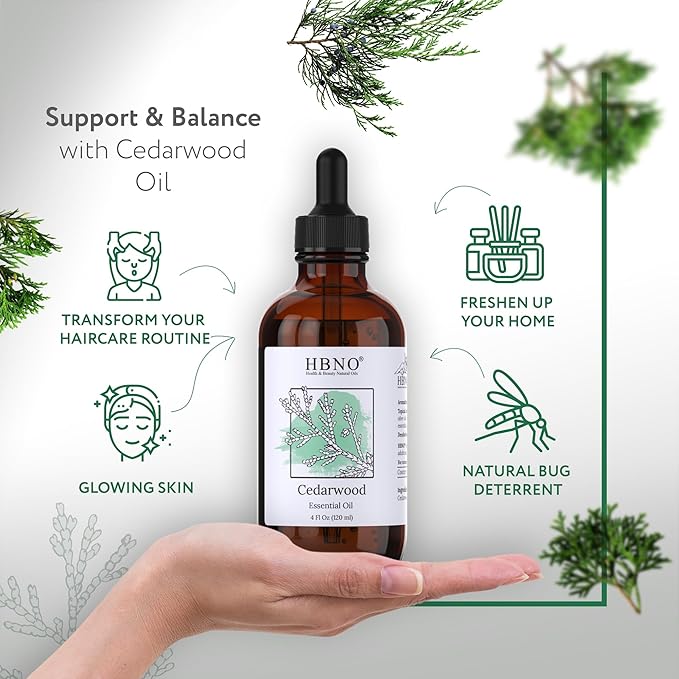 HBNO Cedarwood Essential Oil - Huge 4 oz (120ml) Value Size - Natural Cedarwood Oil - Perfect for Cleaning, Aromatherapy, DIY, Soap & Diffuser-VivaGrace Women
