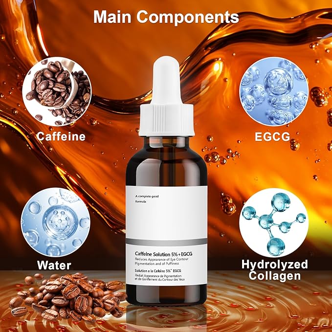 Caffeine Solution 5% + EGCG Eye Serum, 30ML Moisturizing Caffeine Eye Serum, Targets Dark Circles & Puffiness, Smooths Fine Lines-VivaGrace Women