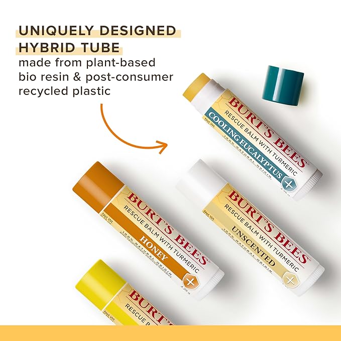 Burt's Bees 100% Natural Origin Rescue Lip Balm With Beeswax and Antioxidant-Rich Turmeric Promotes Healing Of Extremely Dry Lips, Cooling Eucalyptus, 2 Tubes in Blister Box(Pack May Vary)-VivaGrace Women