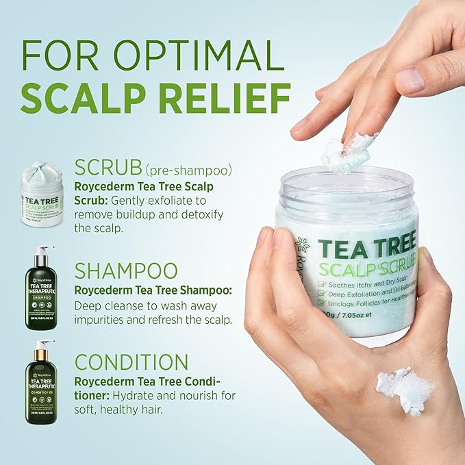 Roycederm Tea Tree Scalp Scrub: Anti Fungal Pre Shampoo, Itchy Relief Scalp Treatment for Dandruff, Psoriasis & Seborrheic Dermatitis - Gently Exfoliator, Relieves Dryness, Promotes Hair Growth-VivaGrace Women