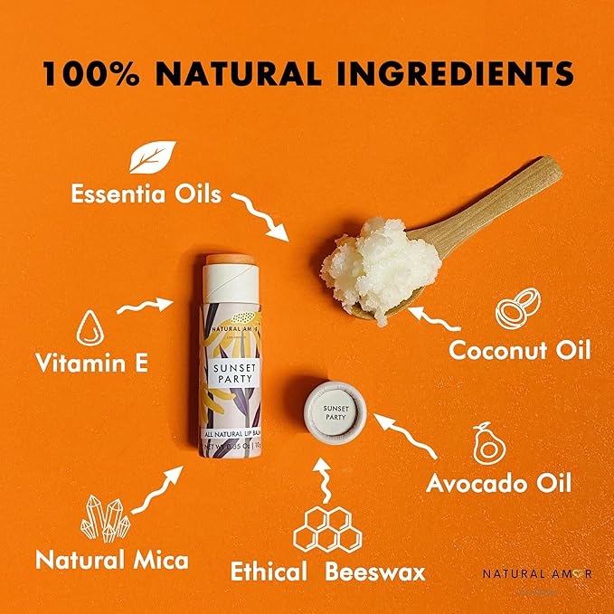 Natural Amor All Natural Lip Balm - 0.3oz Paper Tube - Handcrafted with Beeswax, Vitamin E, Essential Oil and Coconut Oil - Cruelty-Free, Citrus Scent-VivaGrace Women
