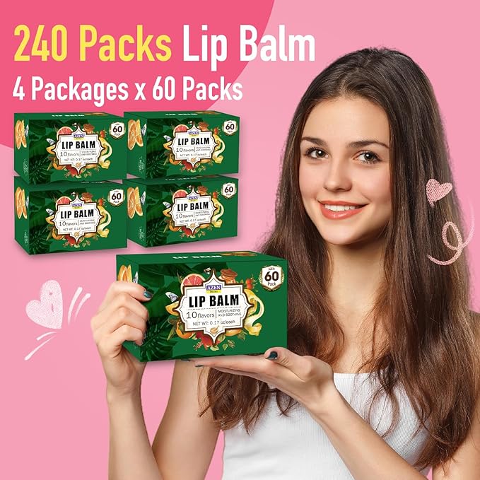 AZEN 240 Pack Lip Balm, Natural Lip Balm Bulk, Lip Care Product, Moisturizing Lip Balm for dry cracked lips - 10 Flavors-VivaGrace Women