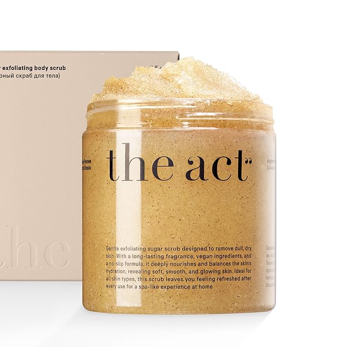 THE ACT Sugar Exfoliating Body Scrub – Natural Body Polish for Smooth Skin – Gentle Skin Care with Shea, Almond, Macadamia, Green Coffee, Vegan – Self Care Gift for Women-VivaGrace Women