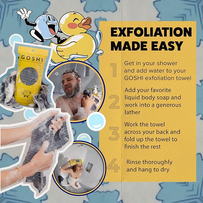GOSHI Exfoliating Shower Towel - Rip-Resistant Exfoliating Washcloth for All Skin Types - Made in Japan-VivaGrace Women