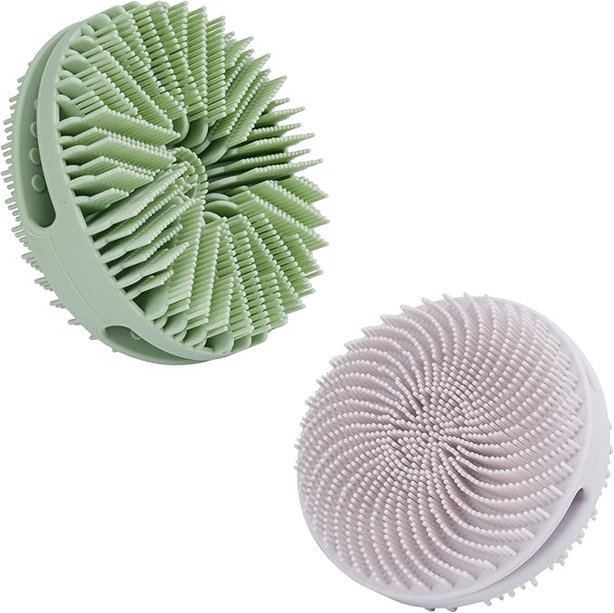 2 PC Silicone Exfoliating Body Scrubber, Silicone Body Shampoo Brush, Soft Silicone Loofah for Sensitive Skin, Shower Silicone Hair Scalp Massager, Easy to Clean, Lather Well(Gray&Green)-VivaGrace Women