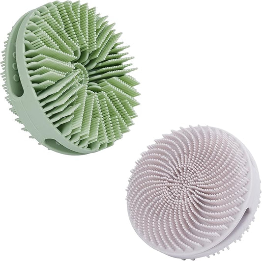 2 PC Silicone Exfoliating Body Scrubber, Silicone Body Shampoo Brush, Soft Silicone Loofah for Sensitive Skin, Shower Silicone Hair Scalp Massager, Easy to Clean, Lather Well(Gray&Green)-VivaGrace Women