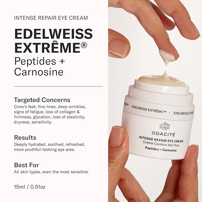 ODACITE Edelweiss Extreme Intense Repair Eye Cream - Anti-Aging Treatment with Carnosine Peptides for Youthful Eyes - Vegan Skincare - Sensitive Skin Friendly - For All Skin Types - 0.51 oz-VivaGrace Women