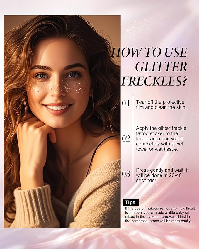 Glitter Freckles, Gold Freckles Temporary Face Tattoos, Body Face Glitter for Women Girls, Country Concerts Singer Festival Rave Accessories (Gold - 10 pcs)-VivaGrace Women