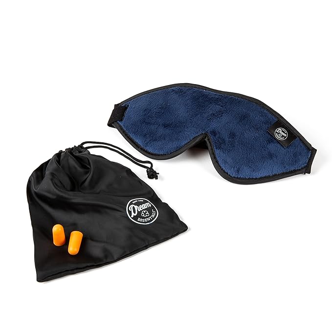 Dream Essentials, Escape 3D Sleep Mask, Earplugs, Carry Pouch Set, Molded Eye Shade, Men and Women, Contoured, Nose Bridge, Light Block, Memory Foam, Gift Set, Travel, Yoga, Blindfold, Navy Blue-VivaGrace Women