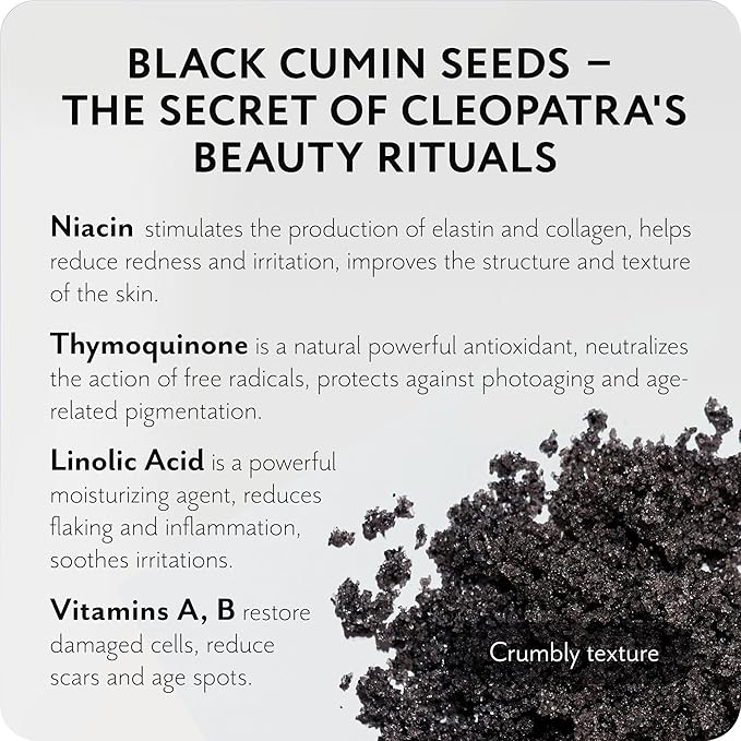 Exfoliating Balancing Body Scrub with Black Cumin Oil - Sea Salt Formula for Smooth & Radiant Skin - Home Spa Care, Gift for Women Men, Vegan, Organic 10.58 Oz-VivaGrace Women