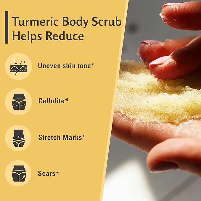 Exfoliating Turmeric Scrub and Skin Exfoliator with Collagen and Coconut Oil, Gently Exfoliates Face, Body, Hands, and Feet, Moisturizing Skincare, 16 oz by M3 Naturals-VivaGrace Women