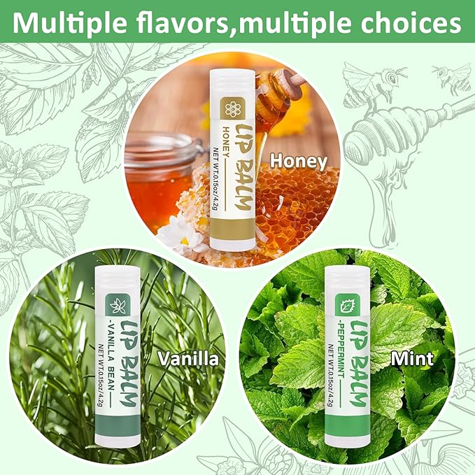 24 Pack Lip Balm Bulk, Vanilla Mint Honey, 100% Natural Lip Balm with Vitamin E and Coconut Oil, Moisturizing Lip Balm for Dry Lips-VivaGrace Women