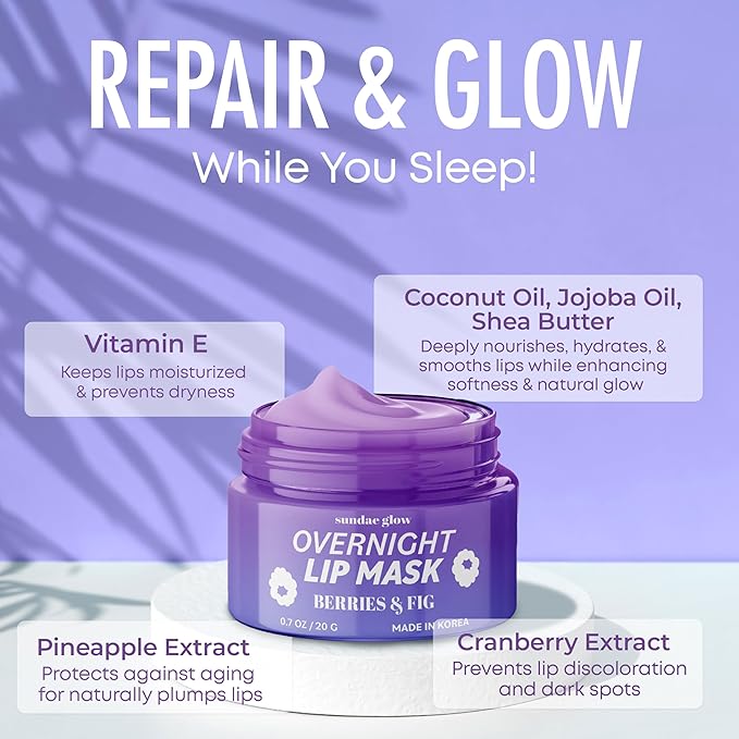 Berries & Fig Lip Mask - Dermatologist Tested, Anti-Aging, Korean Skin Care, Deep Hydration, Overnight Lip Repair - Non- GMO, Vegan, Clean Beauty, 95% Natural, Cruelty-Free - 1 Pack-VivaGrace Women