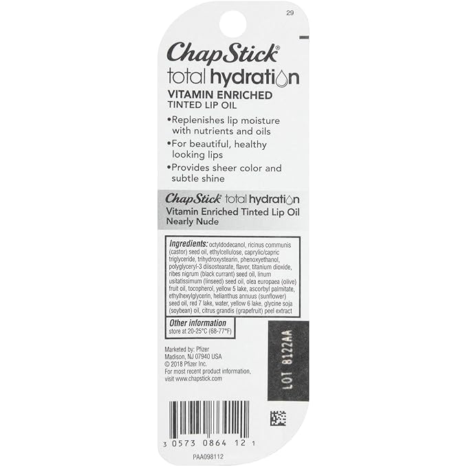 ChapStick Total Hydration Vitamin Enriched Nearly Nude Tinted Lip Oil Tube, Lip Care - 0.24 Oz-VivaGrace Women