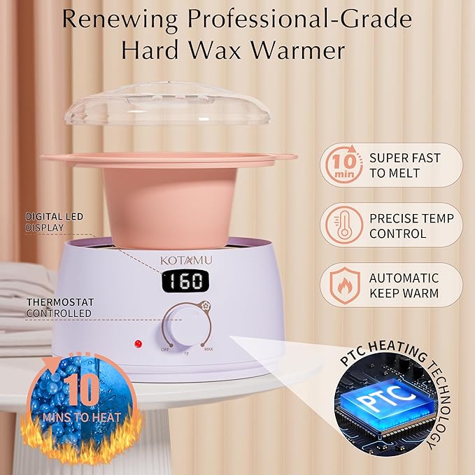 KOTAMU Waxing Kit for Women & Men, Wax Warmer for Hair Removal, Digital Wax Kit with SiliconePot，Ideal for Face Eyebrow Arm Legs Armpit &Sensitive Skin, Purple Waxing Machine With 44 Accessories-VivaGrace Women