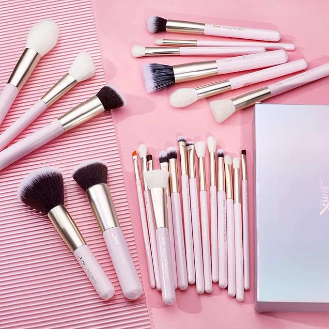 Jessup Makeup Brushes Set Professional, 25PCS Pink Premium Natural Powder Foundation Eyeshadow Blending Concealer Blusher Highlight Labeled Brushes, T290-VivaGrace Women