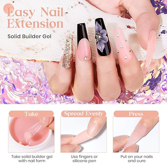 MIZHSE Solid Nail Builder Gel, 2.1 oz 60g Nude Builder Gels for Nails Non-Sticky Solid Builder Gel for Extensions Hard Gels with 24pcs Dual Forms and Silicone Pen Nails Art Manicure Set-VivaGrace Women