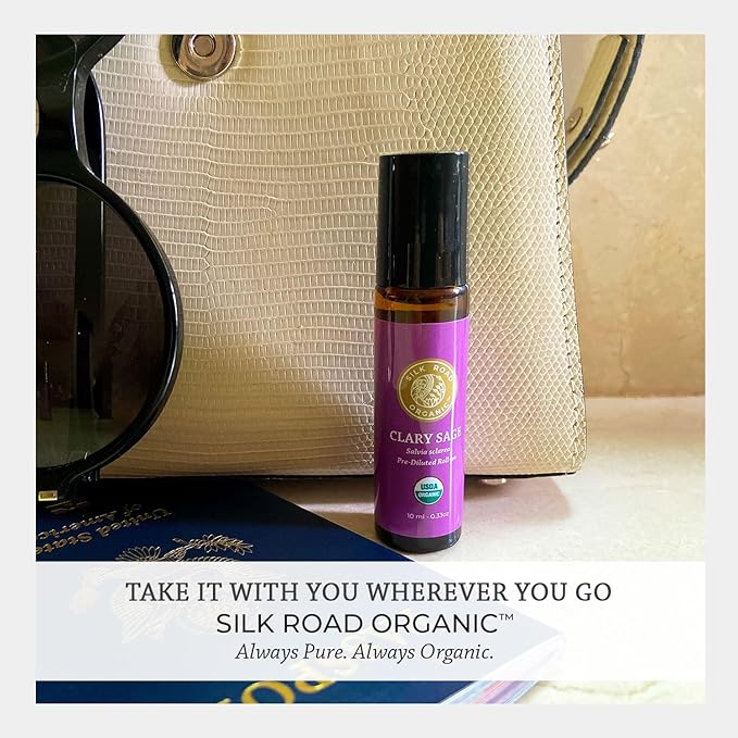 Silk Road Organic Clary Sage Essential Oil Roll On, 100% Pure USDA Certified Aromatherapy for PMS, Stress & Mental Clarity - 10 ml Roller - Always Pure, Always Organic-VivaGrace Women