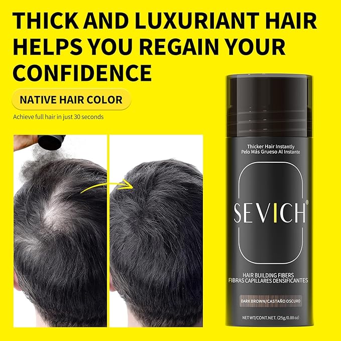 SEVICH Hair Fibers with Spray Applicator - Natural-Looking Hair Thickening Fibers for Men & Women, Instant Fullness, Wind & Water Resistant, Easy Wash Out, 25g (Medium Brown)-VivaGrace Women