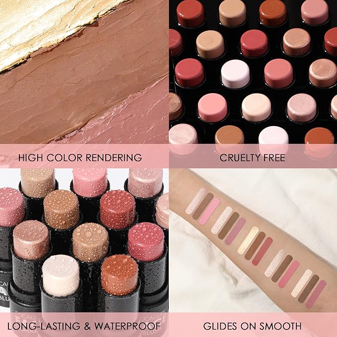 FOCALLURE 3 Pcs Cream Contour Sticks,Shades with Highlighter & Bronzer & Blush,Non-greasy Long-wear Face Contouring Pen,Easy to Sculpt the Face and Create a Lightweight Finishing Makeup,MEDIUM-WARM-VivaGrace Women