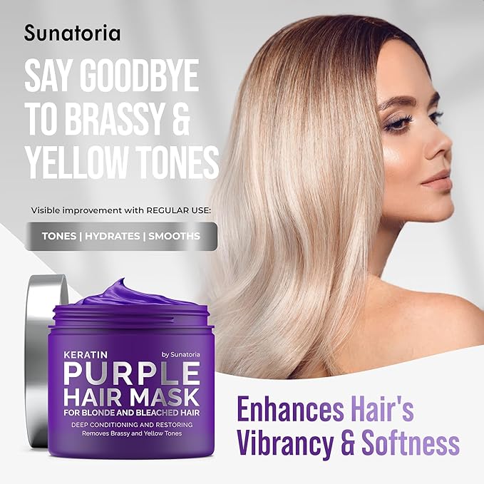 SUNATORIA New Keratin Purple Hair Mask- Blonde Hair Purple Toner - Repair & Nourishment Treatment For Bleached, Brassy Hair - Blue Hair Mask, No Yellow Tones - Deep Conditioner For Color Treated Locks-VivaGrace Women