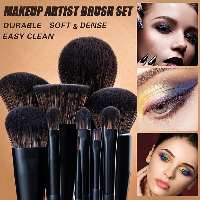 LORYP Black Makeup Brushes Set 21Pcs Powder Blush Foundation Concealer Highlighter Brush Vegan Pro Face and Eye Brush Kit-VivaGrace Women