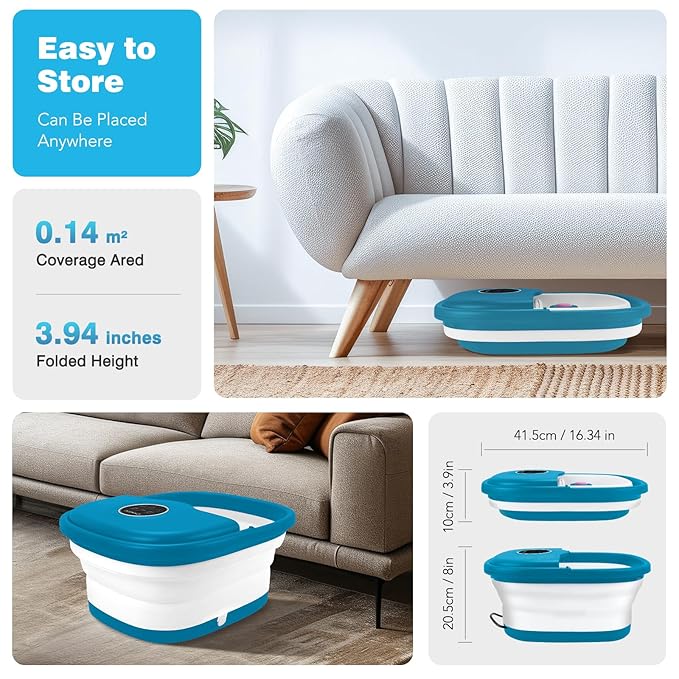 Collapsible Foot Spa with Heat, Remote Control, Temperature Control, Bubbles, Pumice Stone, Red Light, Timer, 16 Massage Roller Pedicure Foot Bath Tub Foot Soaker for Relaxation & Stress Relief-VivaGrace Women