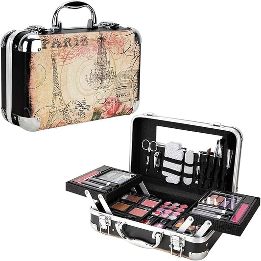 61pcs Makeup Gift Set With Extendable Trays and Mirror - Vmk1506, Paris Theme, 1 count-VivaGrace Women