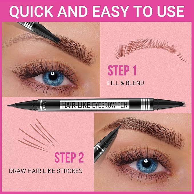 iMethod Eyebrow Pen - Eyebrow Pencil Magical 2-in-1 Eye Brow Pencils for Women with 4-Fork-Tip & Precise Brush-Tip for Natural Hair-Like Brows, Last All-Day, with Eyebrow Spoolie Brush, Grey-VivaGrace Women
