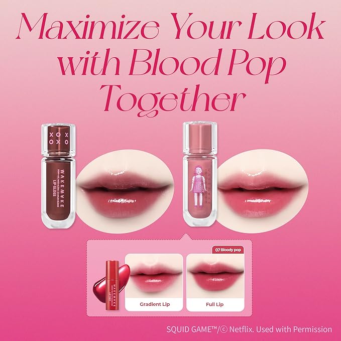 WM X NETFLIX SQUID GAME Dewy Gel Maxi Gloss 15 Solid Blood Set (+Watery Tok Tint Mini 7 Bloody Pop), lips, korean lip-VivaGrace Women