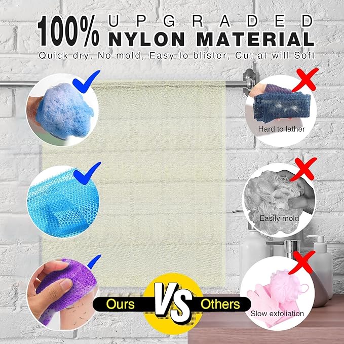 UJFQBH 6 Pieces African Bath Sponge African Net Long Net Bath Sponge Exfoliating Shower Body Scrubber Back Scrubber Skin Smoother,Great for Daily Use (Purple, Purple, Pink, Orange, Blue, Green)-VivaGrace Women