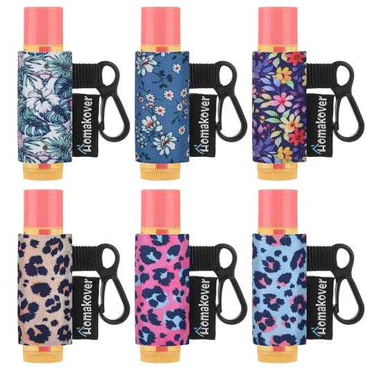 6 Pack Compact Clip-On Chapstick Holder Premium Release Clip Neoprene Sleeve with Clip Fits Most Standard Lip Balm-VivaGrace Women