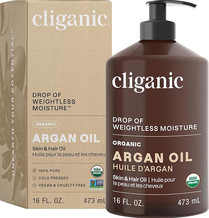 Cliganic Organic Argan Oil 16oz with Pump, 100% Pure | Bulk for Hair, Face & Skin (Packaging May Vary)-VivaGrace Women
